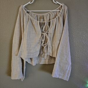 Free People Cream Tie-Front Blouse
